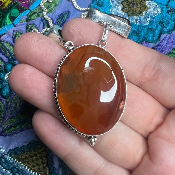 Carnelian and Biwa Pearl Necklace 18” - Picture 2 of 4